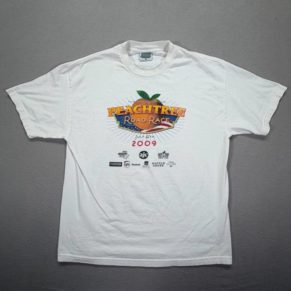 Cotton Graphics Mens T-Shirt Regular White Peachtree Road Race 2009 XL